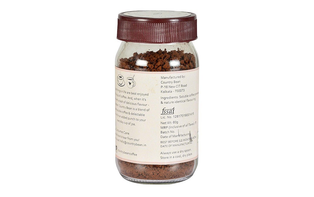 Country Bean Earthy Hazelnut Instant Coffee    Glass Jar  60 grams